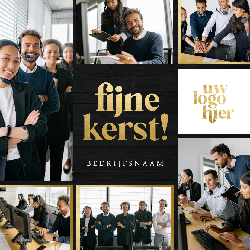 Zakelijke kerstkaart fotocollage op hout met Kaartje2go