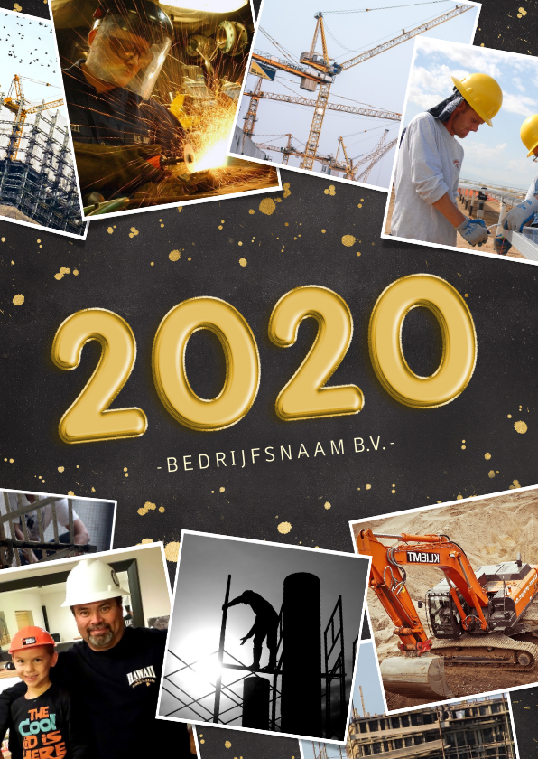 Zakelijke kerstkaart fotocollage polaroids met jaartal 2020 - Zakelijke kerstkaarten Zakelijke kerstkaarten - Zakelijke kerstkaart fotocollage polaroids met jaartal 2020