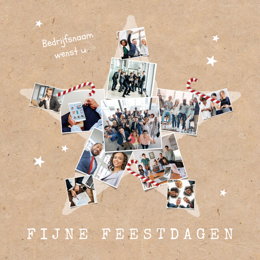 Zakelijke kerstkaart fotocollage ster zuurstuk kraft - Zakelijke kerstkaarten Zakelijke kerstkaarten - Zakelijke kerstkaart fotocollage ster zuurstuk kraft