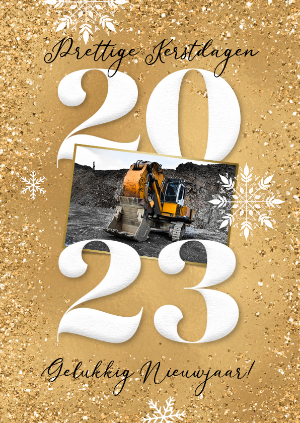Zakelijke kerstkaart goud 2023 sneeuw foto - Zakelijke kerstkaarten Zakelijke kerstkaarten - Zakelijke kerstkaart goud 2023 sneeuw foto