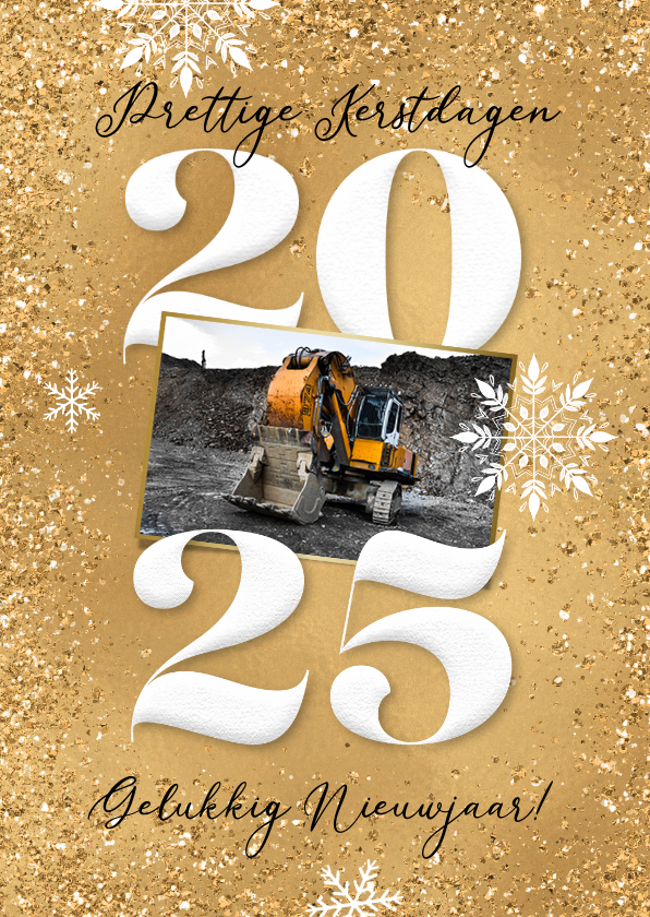 Zakelijke kerstkaart goud 2025 sneeuw foto Kaartje2go
