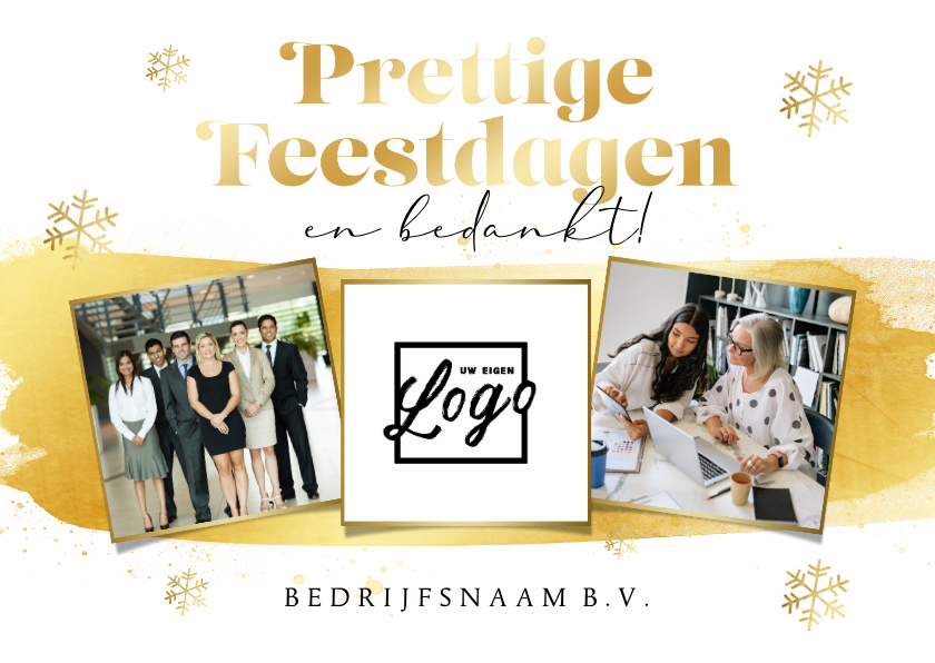Zakelijke kerstkaart goud sneeuw foto's logo bedankt - Zakelijke kerstkaarten Zakelijke kerstkaarten - Zakelijke kerstkaart goud sneeuw foto's logo bedankt