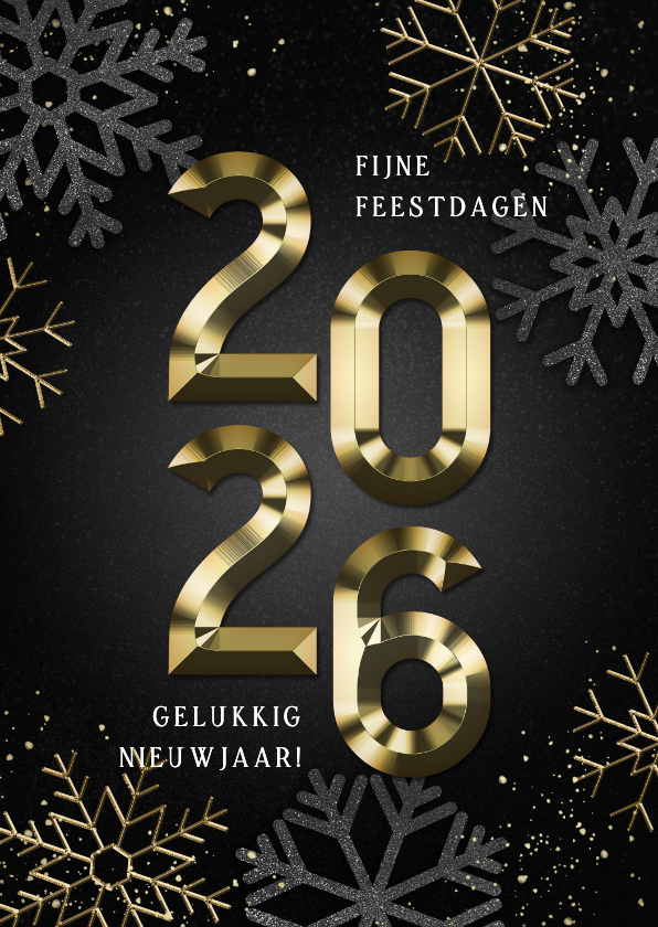 Zakelijke kerstkaarten - Zakelijke kerstkaart gouden 2026 spetters & sneeuwvlokken