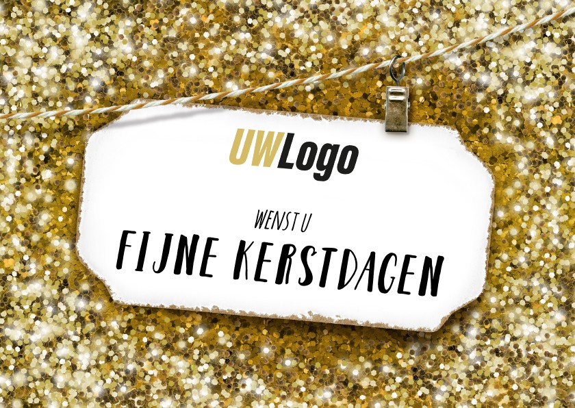 Zakelijke kerstkaart gouden glitter wit label liggend - Zakelijke kerstkaarten Zakelijke kerstkaarten - Zakelijke kerstkaart gouden glitter wit label liggend