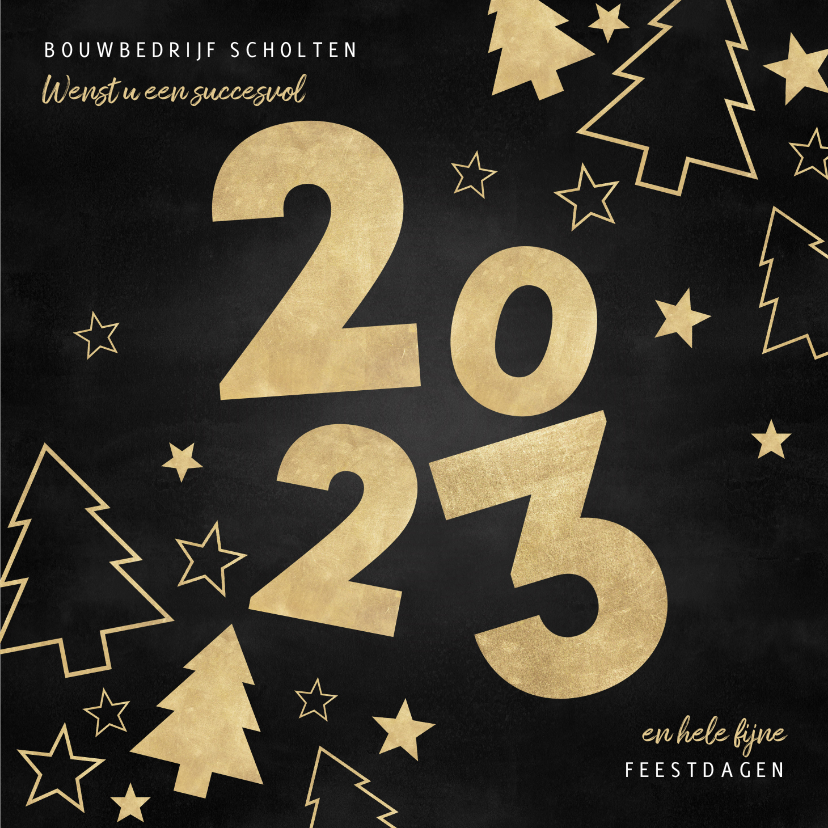 Zakelijke kerstkaart gouden kerstbomen en sterren 2023 - Zakelijke kerstkaarten Zakelijke kerstkaarten - Zakelijke kerstkaart gouden kerstbomen en sterren 2023