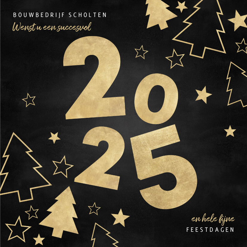 Zakelijke kerstkaart gouden kerstbomen en Kaartje2go