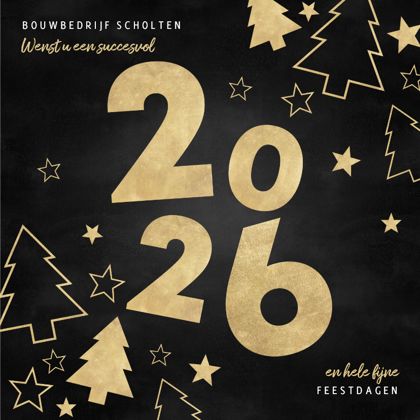 Zakelijke kerstkaart gouden kerstbomen en sterren 2026 - Zakelijke kerstkaarten Zakelijke kerstkaarten - Zakelijke kerstkaart gouden kerstbomen en sterren 2026
