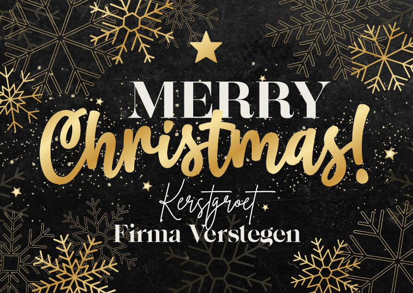 Zakelijke kerstkaart gouden sneeuwvlokken Merry Christmas - Zakelijke kerstkaarten Zakelijke kerstkaarten - Zakelijke kerstkaart gouden sneeuwvlokken Merry Christmas