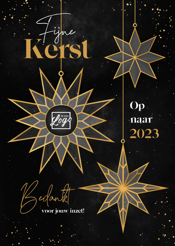 Zakelijke kerstkaart gouden sterren fijne kerst bedankt 2023 - Zakelijke kerstkaarten Zakelijke kerstkaarten - Zakelijke kerstkaart gouden sterren fijne kerst bedankt 2023