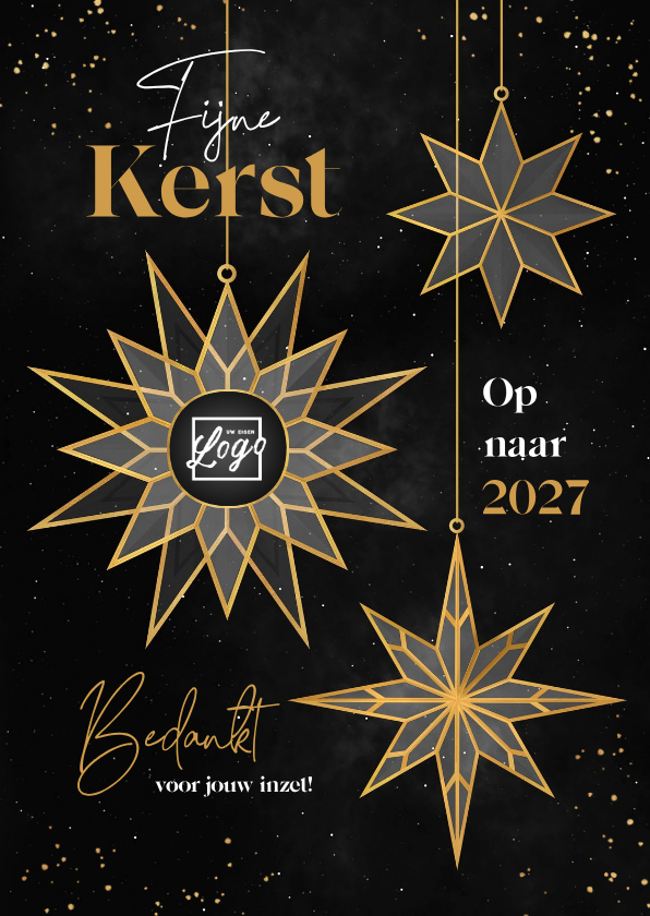 Zakelijke kerstkaarten - Zakelijke kerstkaart gouden sterren fijne kerst bedankt 2027