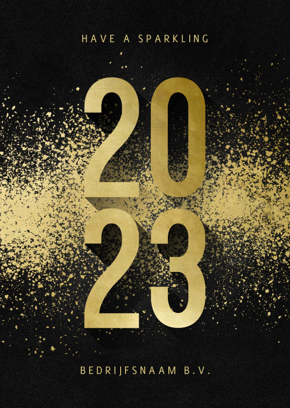 Zakelijke kerstkaart goudlook 2023 met spetters - Zakelijke kerstkaarten Zakelijke kerstkaarten - Zakelijke kerstkaart goudlook 2023 met spetters