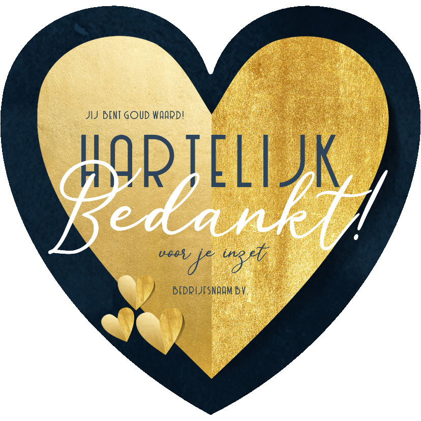 Zakelijke kerstkaarten - Zakelijke kerstkaart hartvorm bedankt goud
