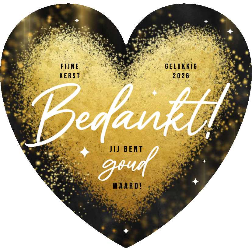 Zakelijke kerstkaart hartvorm bedankt sprankelend goud - Zakelijke kerstkaarten Zakelijke kerstkaarten - Zakelijke kerstkaart hartvorm bedankt sprankelend goud
