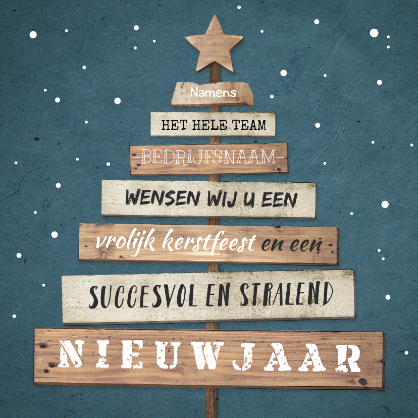 Zakelijke kerstkaart hip industrieel met houten kerstboom - Zakelijke kerstkaarten Zakelijke kerstkaarten - Zakelijke kerstkaart hip industrieel met houten kerstboom