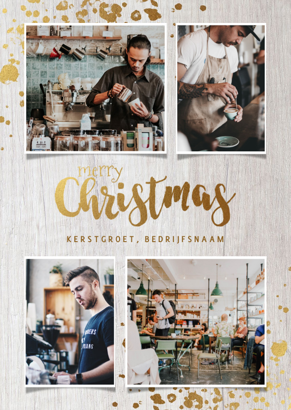 Zakelijke kerstkaart horeca branch foto's, hout en spetters - Zakelijke kerstkaarten Zakelijke kerstkaarten - Zakelijke kerstkaart horeca branch foto's, hout en spetters
