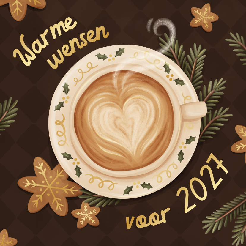 Zakelijke kerstkaart horeca cappuccino met goudfolie - Zakelijke kerstkaarten Zakelijke kerstkaarten - Zakelijke kerstkaart horeca cappuccino met goudfolie