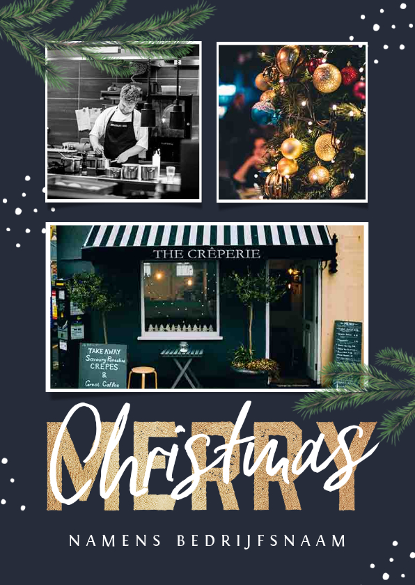 Zakelijke kerstkaart horeca restaurant fotocollage takjes - Zakelijke kerstkaarten Zakelijke kerstkaarten - Zakelijke kerstkaart horeca restaurant fotocollage takjes