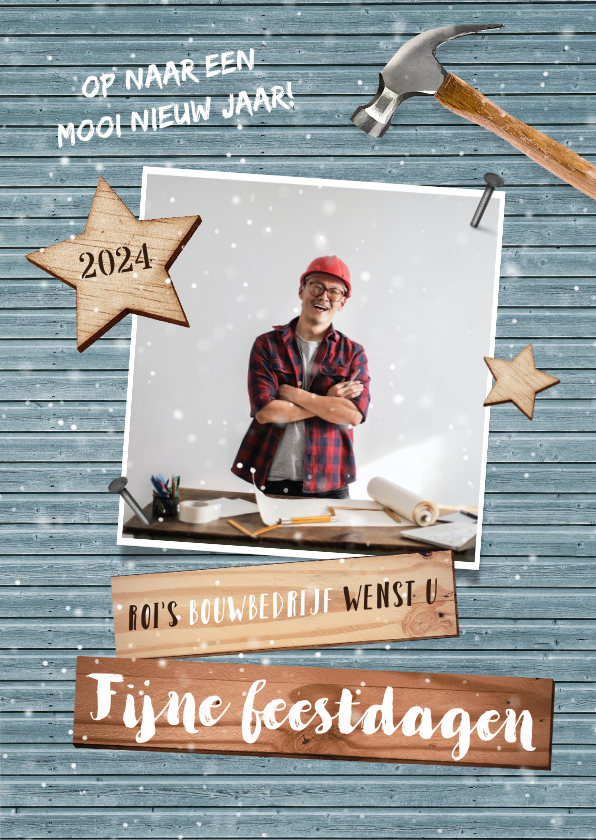 Zakelijke kerstkaart hout klussenbedrijf bouw sterren foto - Zakelijke kerstkaarten Zakelijke kerstkaarten - Zakelijke kerstkaart hout klussenbedrijf bouw sterren foto