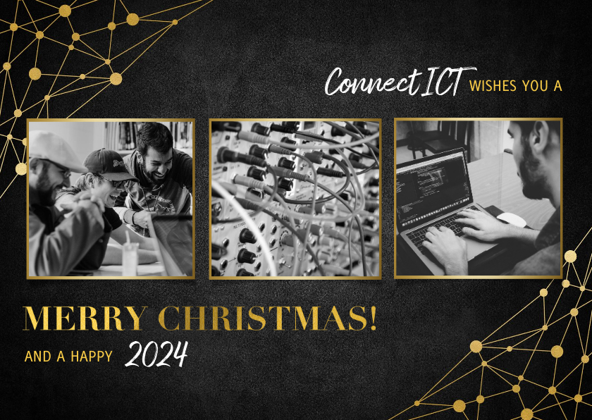 Zakelijke kerstkaart ICT gouden typografie en netwerk - Zakelijke kerstkaarten Zakelijke kerstkaarten - Zakelijke kerstkaart ICT gouden typografie en netwerk