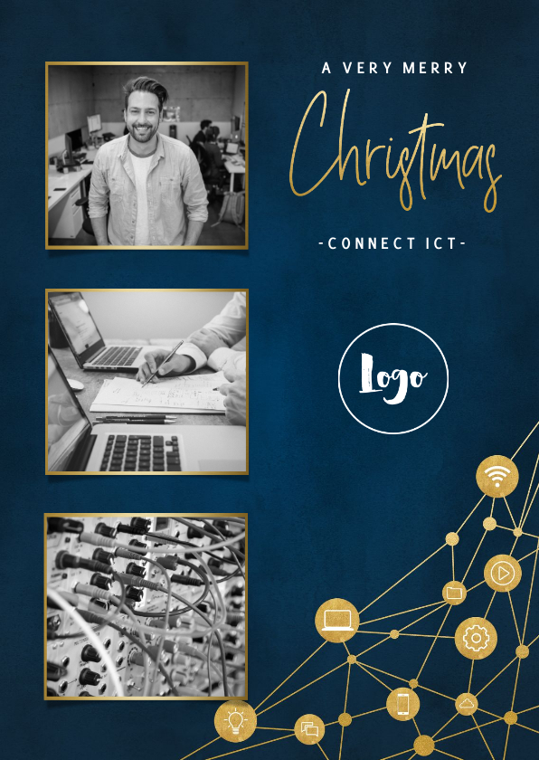 Zakelijke kerstkaart ICT met iconen, foto's en typografie - Zakelijke kerstkaarten Zakelijke kerstkaarten - Zakelijke kerstkaart ICT met iconen, foto's en typografie