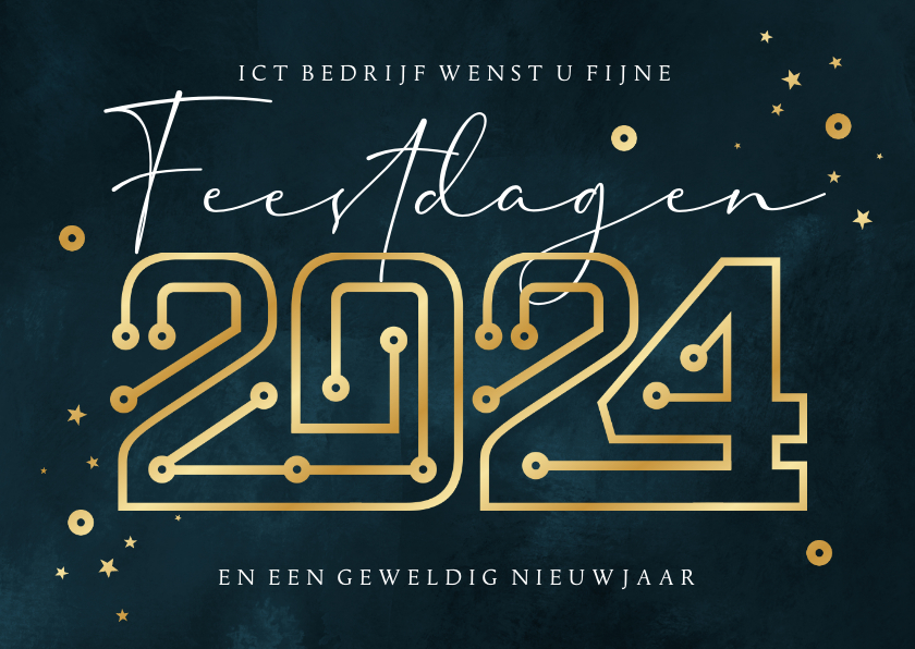 Zakelijke kerstkaart ICT techbedrijf goud sterren connectie - Zakelijke kerstkaarten Zakelijke kerstkaarten - Zakelijke kerstkaart ICT techbedrijf goud sterren connectie