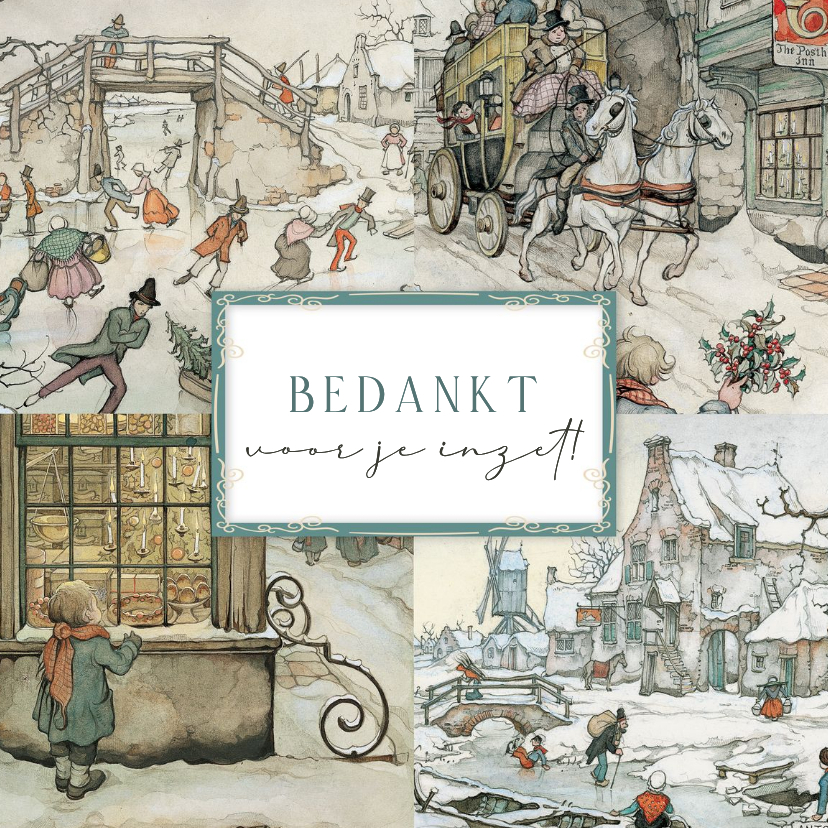Zakelijke kerstkaarten - Zakelijke kerstkaart illustraties Anton Pieck met kader
