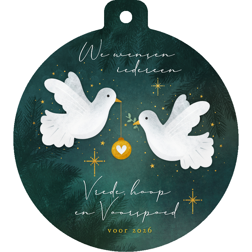 Zakelijke kerstkaart in kerstbal vorm met witte duifjes - Zakelijke kerstkaarten Zakelijke kerstkaarten - Zakelijke kerstkaart in kerstbal vorm met witte duifjes