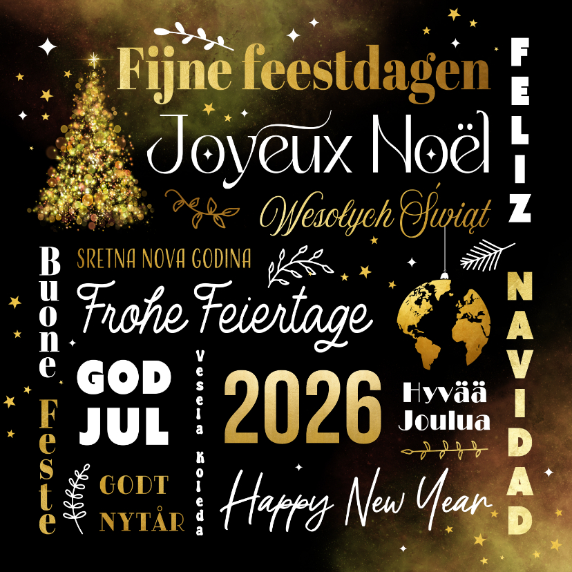 Zakelijke kerstkaart internationaal europees talen goud 2026 - Zakelijke kerstkaarten Zakelijke kerstkaarten - Zakelijke kerstkaart internationaal europees talen goud 2026