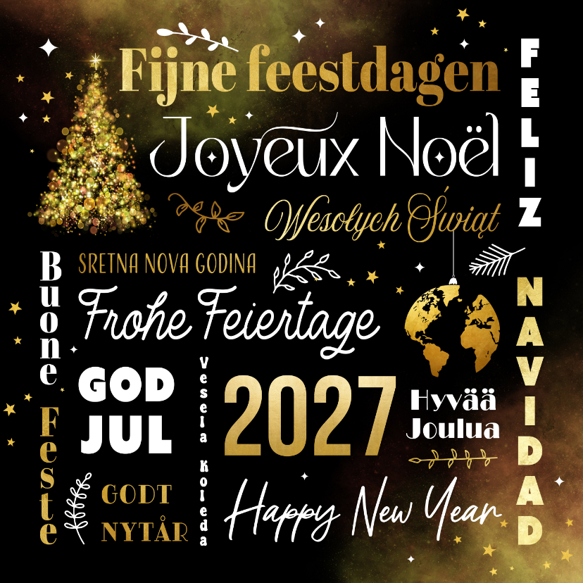 Zakelijke kerstkaart internationaal europees talen goud 2027 - Zakelijke kerstkaarten Zakelijke kerstkaarten - Zakelijke kerstkaart internationaal europees talen goud 2027