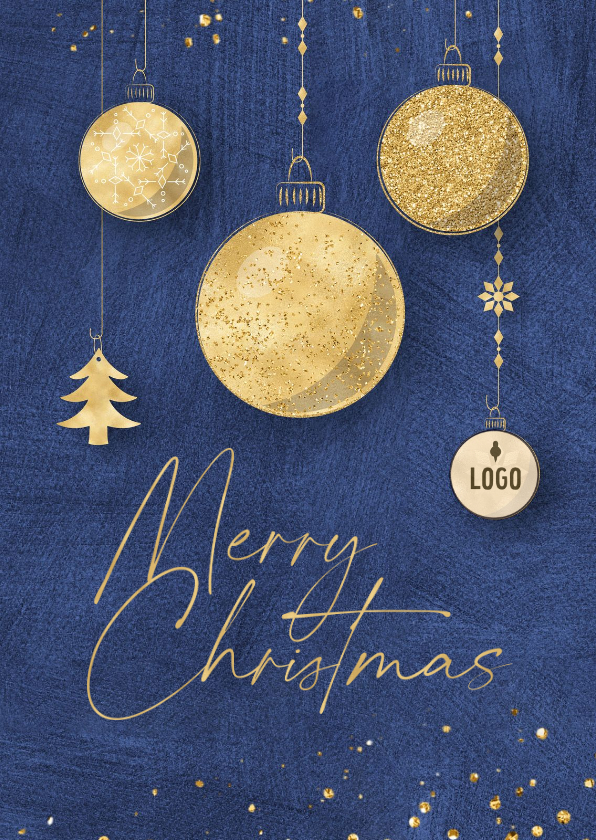 Zakelijke kerstkaarten - Zakelijke kerstkaart internationaal met gouden kerstballen