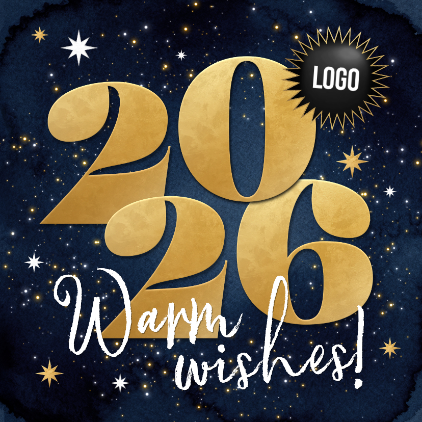 Zakelijke kerstkaarten - Zakelijke kerstkaart internationaal warm wishes goud 2026