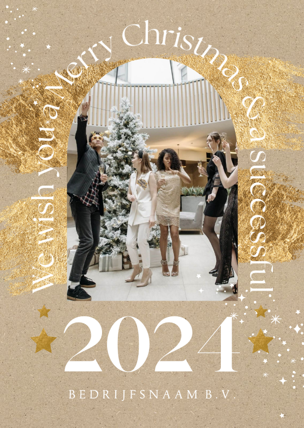 Zakelijke kerstkaart jaartal goud kraft foto sterren - Zakelijke kerstkaarten Zakelijke kerstkaarten - Zakelijke kerstkaart jaartal goud kraft foto sterren