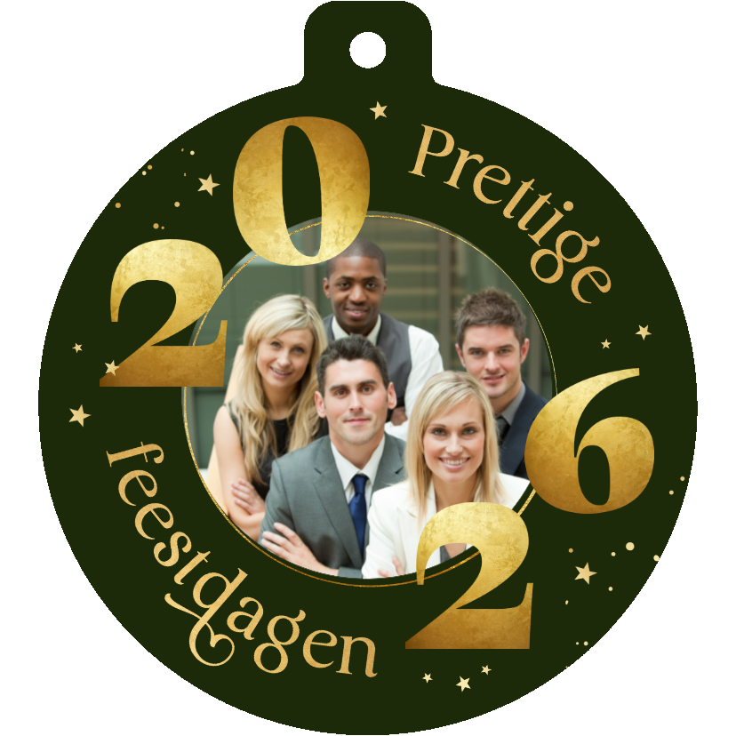 Zakelijke kerstkaart kerstbal foto 2026 jaartal goud sterren - Zakelijke kerstkaarten Zakelijke kerstkaarten - Zakelijke kerstkaart kerstbal foto 2026 jaartal goud sterren