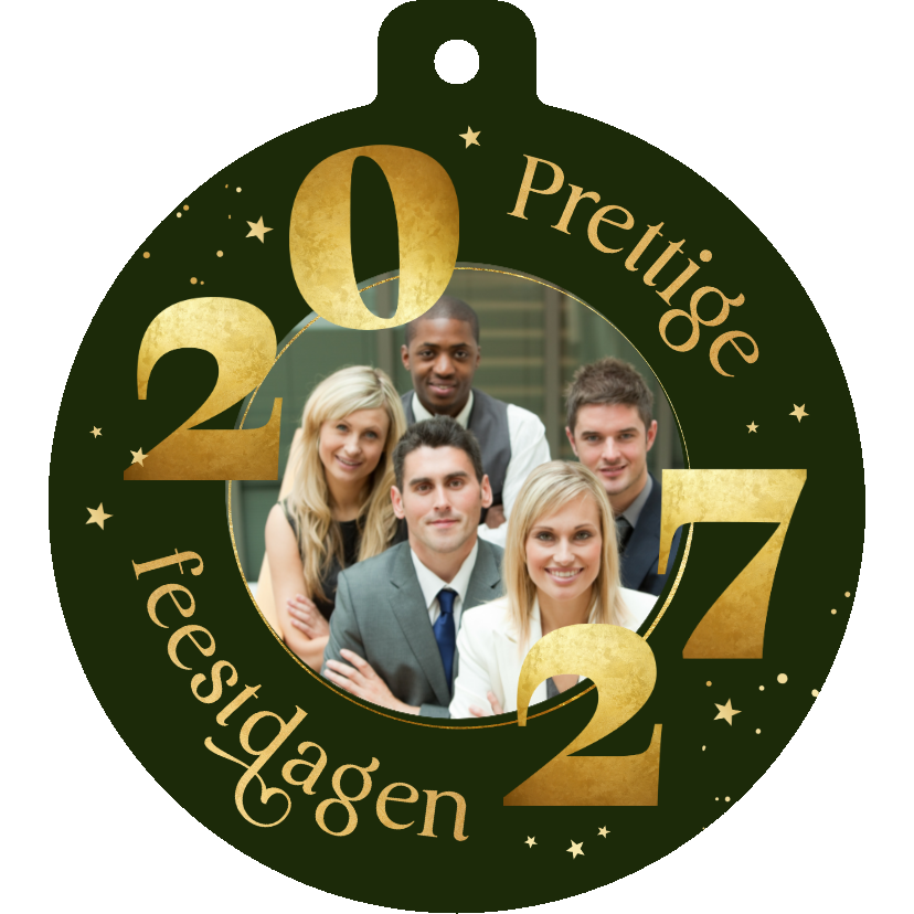 Zakelijke kerstkaart kerstbal foto 2027 jaartal goud sterren - Zakelijke kerstkaarten Zakelijke kerstkaarten - Zakelijke kerstkaart kerstbal foto 2027 jaartal goud sterren