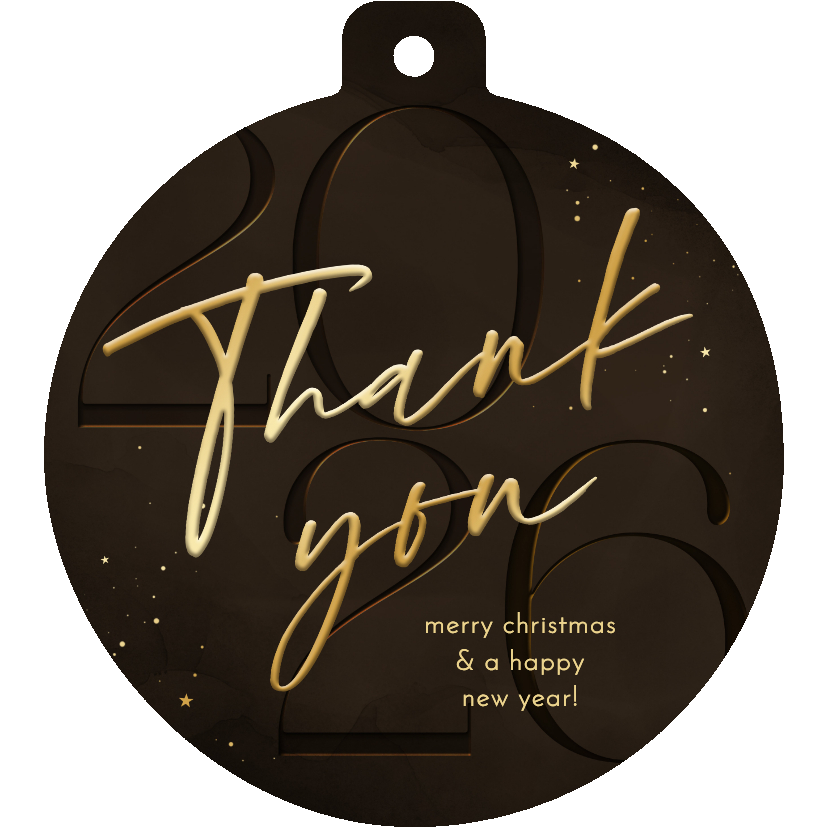 Zakelijke kerstkaart kerstbal stijlvol thank you 2026 bruin - Zakelijke kerstkaarten Zakelijke kerstkaarten - Zakelijke kerstkaart kerstbal stijlvol thank you 2026 bruin