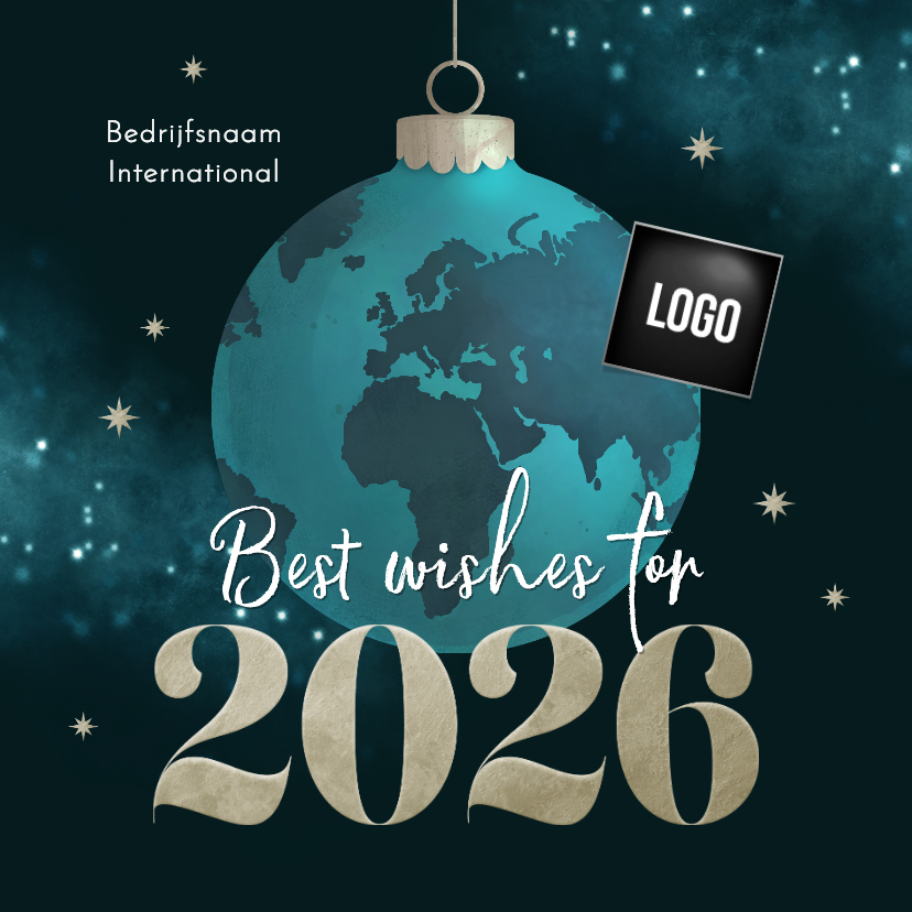 Zakelijke kerstkaarten - Zakelijke kerstkaart kerstbal wereld 2026 best wishes
