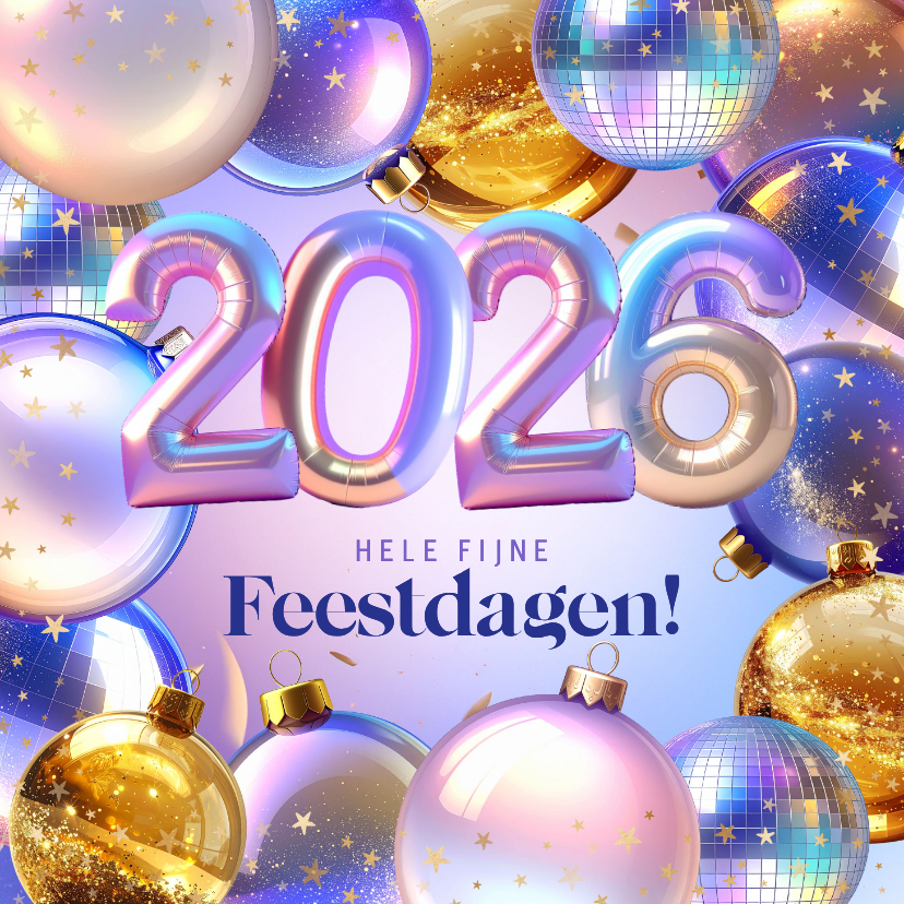 Zakelijke kerstkaarten - Zakelijke kerstkaart kerstballen discoballen jaartal 2026