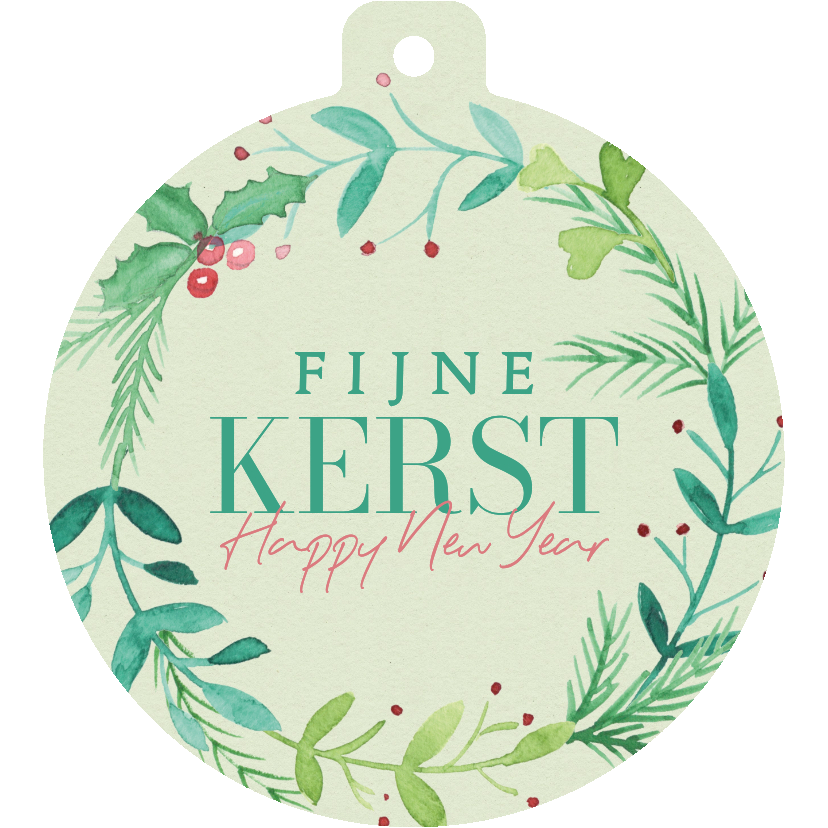 Zakelijke kerstkaarten - Zakelijke kerstkaart kerstbalvorm kerstkrans waterverf
