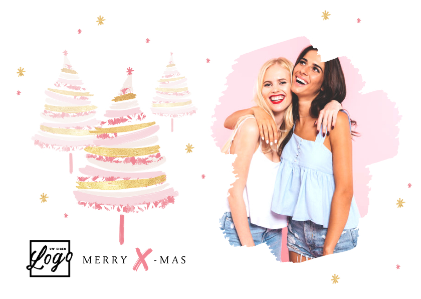 Zakelijke kerstkaart kerstbomen roze goud foto - Zakelijke kerstkaarten Zakelijke kerstkaarten - Zakelijke kerstkaart kerstbomen roze goud foto
