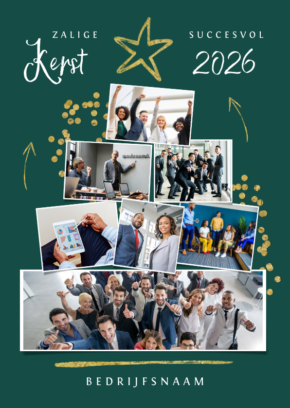 Zakelijke kerstkaart kerstboom fotocollage confetti goud - Zakelijke kerstkaarten Zakelijke kerstkaarten - Zakelijke kerstkaart kerstboom fotocollage confetti goud