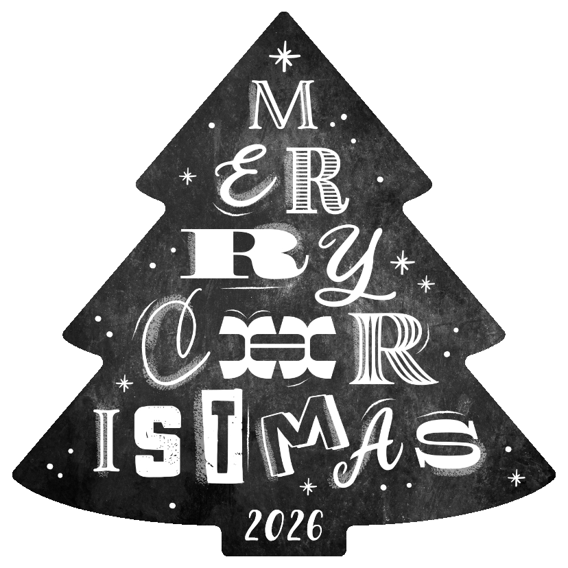 Zakelijke kerstkaarten - Zakelijke kerstkaart kerstboom krijtbord lettering chalk