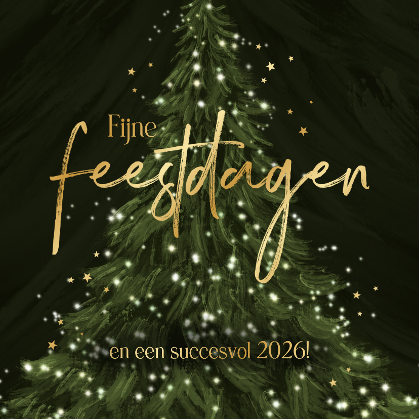 Zakelijke kerstkaarten - Zakelijke kerstkaart kerstboom lampjes goud sterren