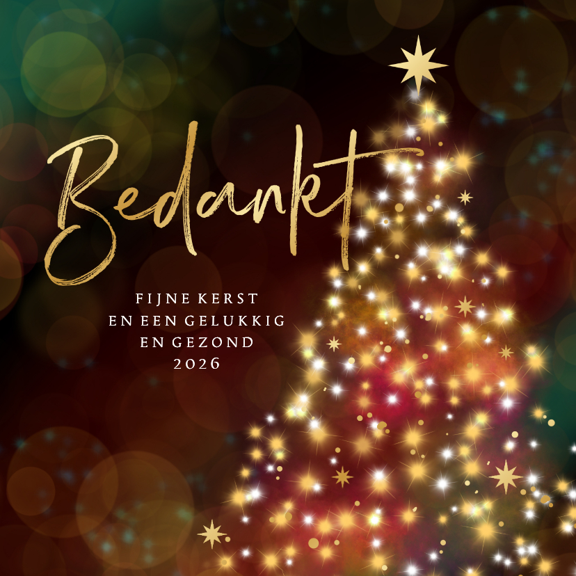 Zakelijke kerstkaarten - Zakelijke kerstkaart kerstboom lichtjes sterren roze bedankt