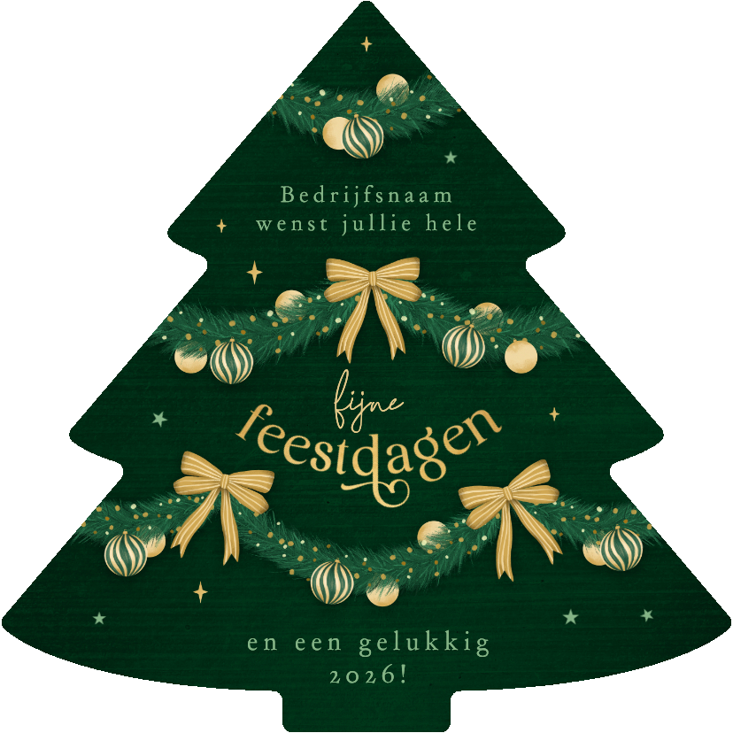 Zakelijke kerstkaarten - Zakelijke kerstkaart kerstboom strikjes bedankt sterretjes