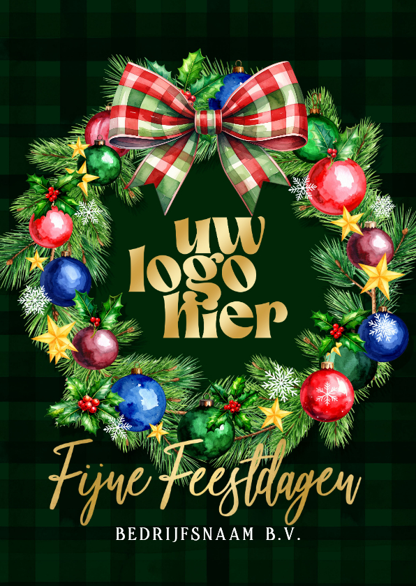 Zakelijke kerstkaarten - Zakelijke kerstkaart kerstkrans kerstballen en logo