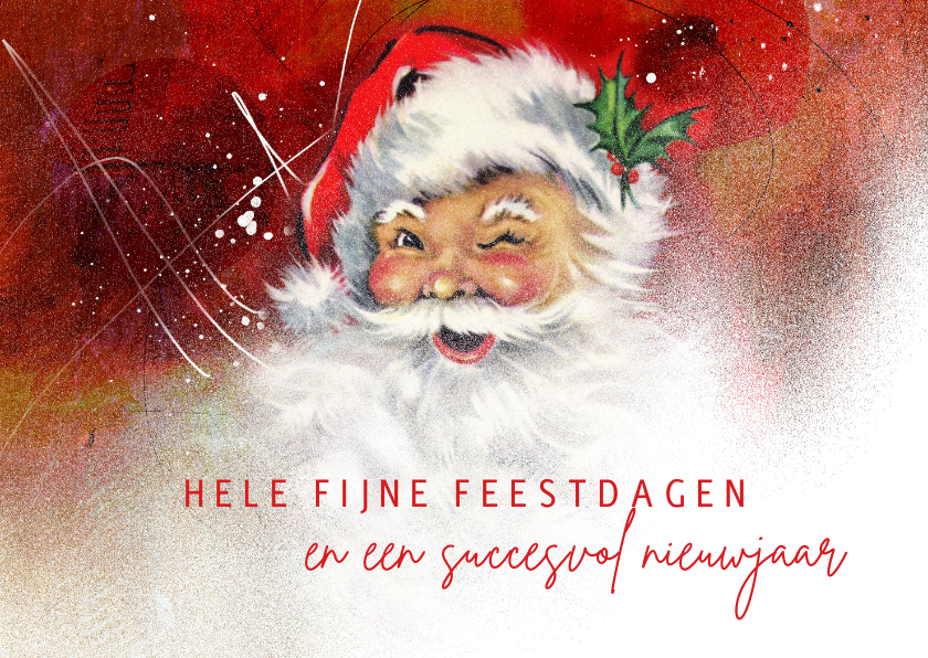 Zakelijke kerstkaarten - Zakelijke kerstkaart kerstman knipoog vintage