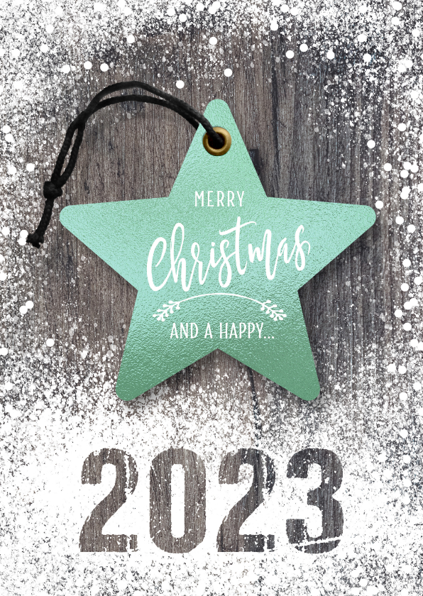 Zakelijke kerstkaart kerstster op hout met sneeuw 2023 - Zakelijke kerstkaarten Zakelijke kerstkaarten - Zakelijke kerstkaart kerstster op hout met sneeuw 2023