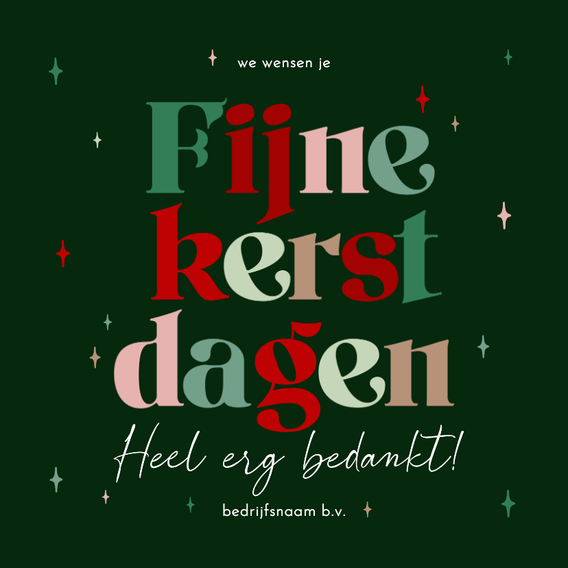Zakelijke kerstkaarten - Zakelijke kerstkaart kleurrijke typografie bedankt sterren