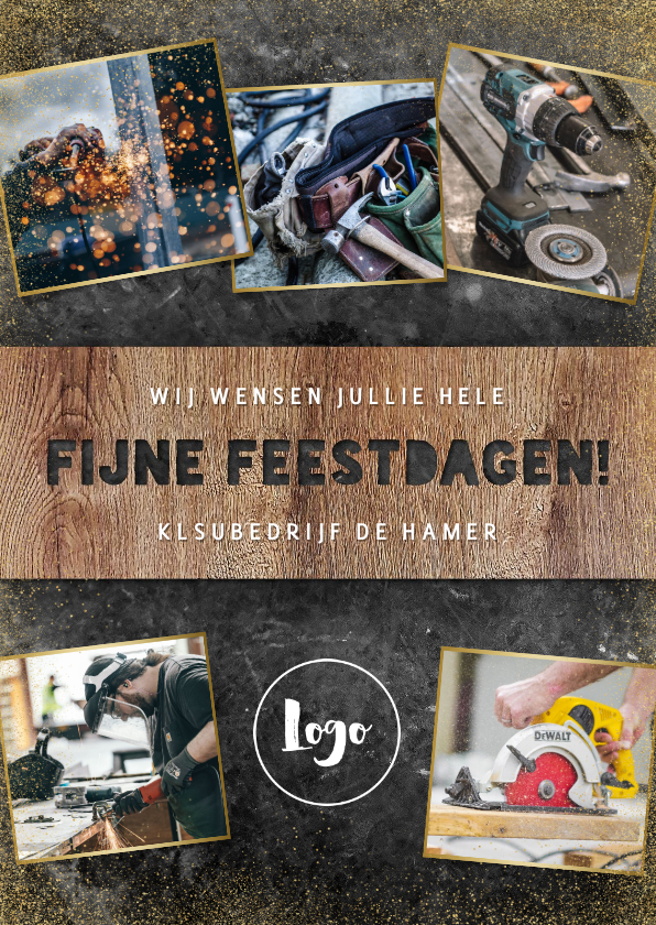 Zakelijke kerstkaart klusbedrijf met hout, beton en foto's - Zakelijke kerstkaarten Zakelijke kerstkaarten - Zakelijke kerstkaart klusbedrijf met hout, beton en foto's