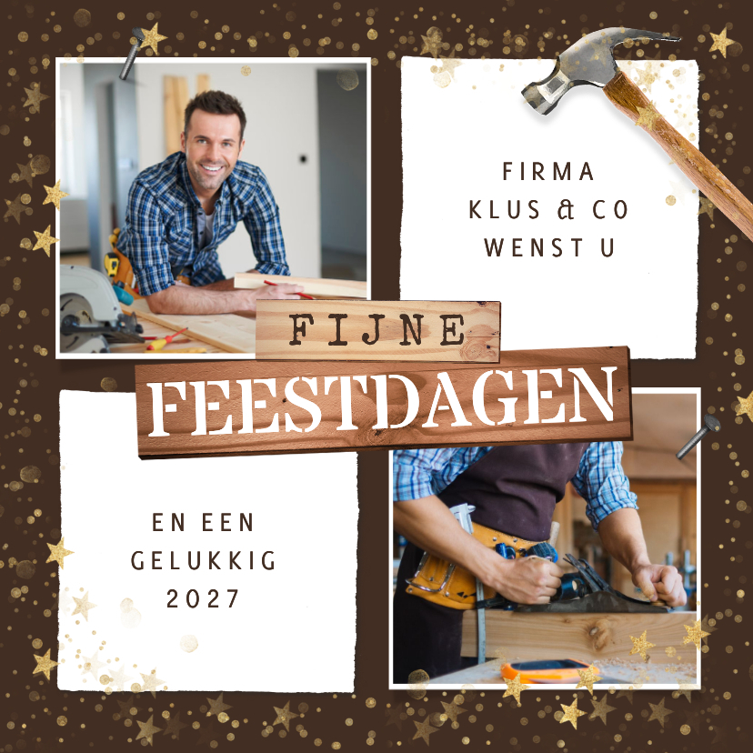 Zakelijke kerstkaart klussenbedrijf bouw foto sterren hout - Zakelijke kerstkaarten Zakelijke kerstkaarten - Zakelijke kerstkaart klussenbedrijf bouw foto sterren hout